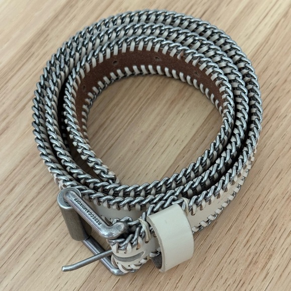 Rebecca Minkoff Cream and Brown Leather Chain 
Edge-Laced-Chain Leather Belt main image 8